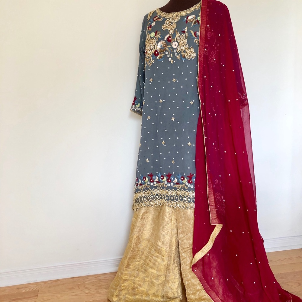 Pakistani Dress Aline high low Kurta with Plazzo